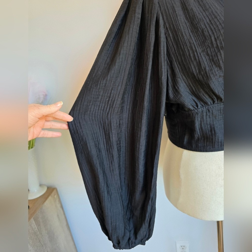 Anthropologie NWT Current Air Black Sequin Back Blouson Sleeve Top SZ Large Glam - Picture 8 of 13